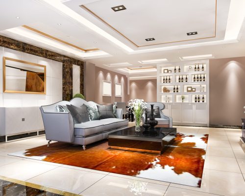 3d rendering modern dining room and living room with luxury decor